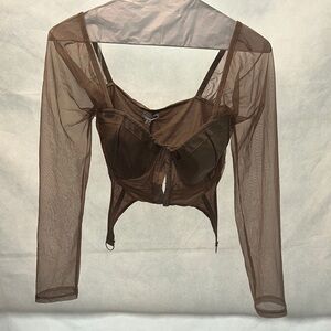Brown Sheer Long Sleeve Top